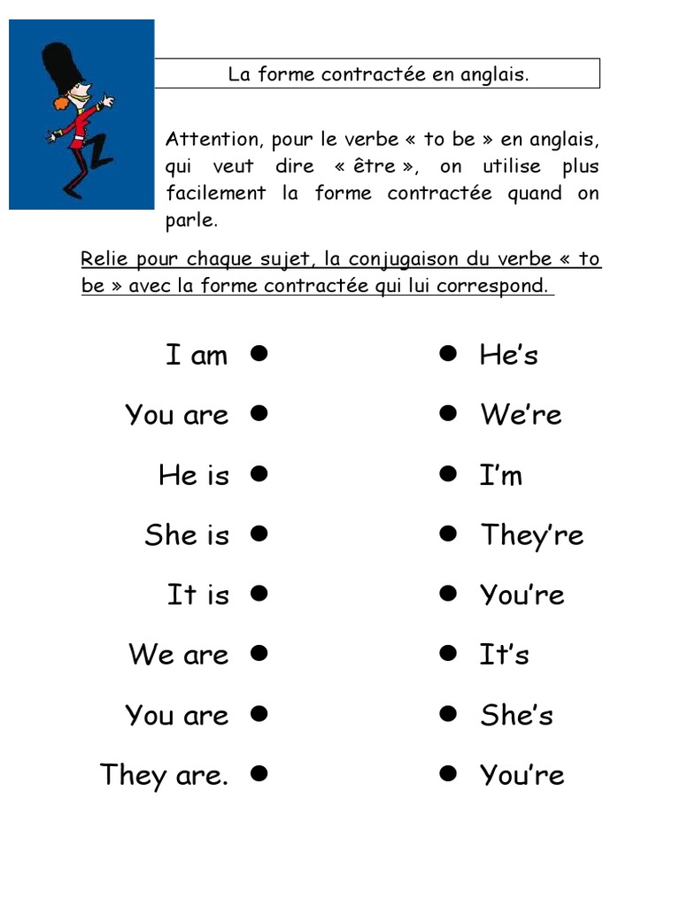 Conjugaison Du Verbe Etre Anglais La Forme Contractée en Anglais | PDF | Conjugaison | Verbe