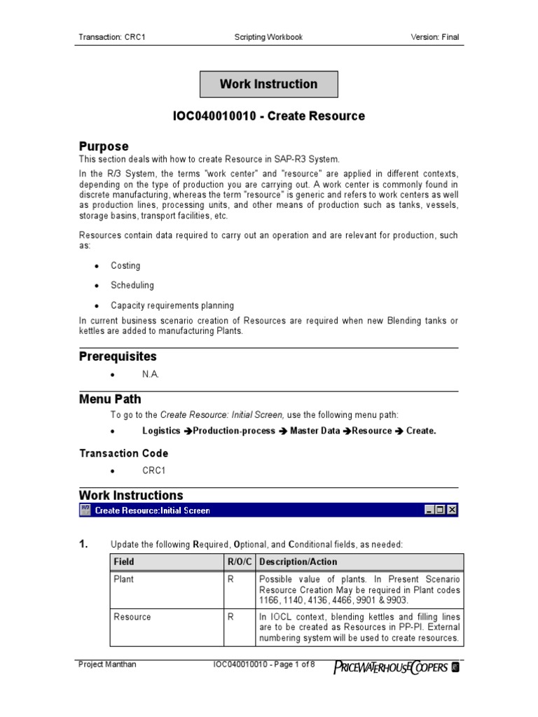 Create Resource in SAP R/3 Guide | PDF | Computing | Business