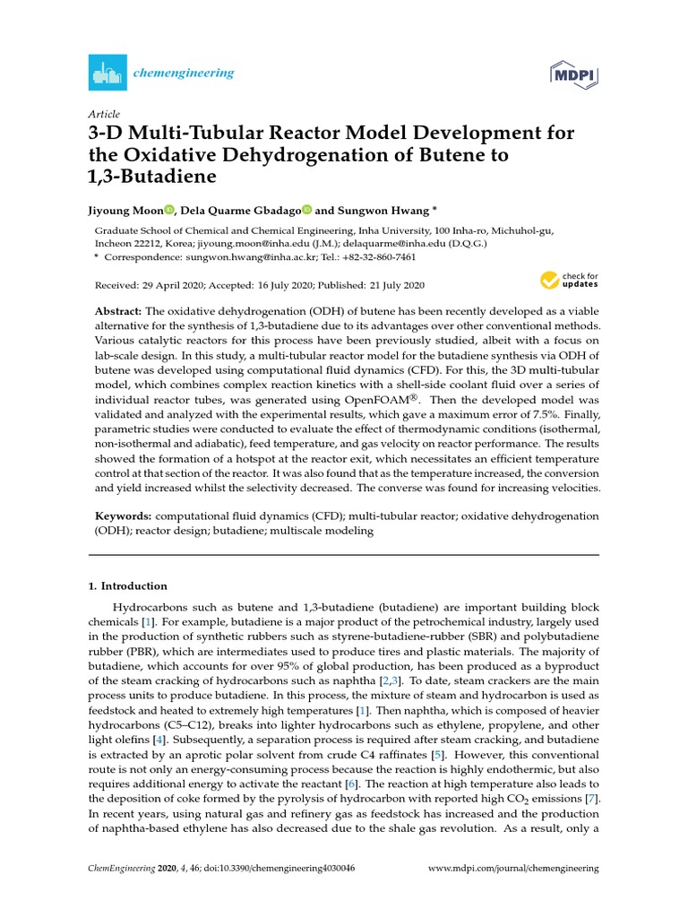 3-D Multi-Tubular Reactor Model Development For The Oxidative ...