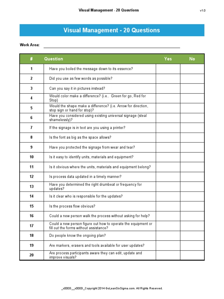 Visual Management - 20 Questions: # Yes No | PDF | Career & Growth | Art