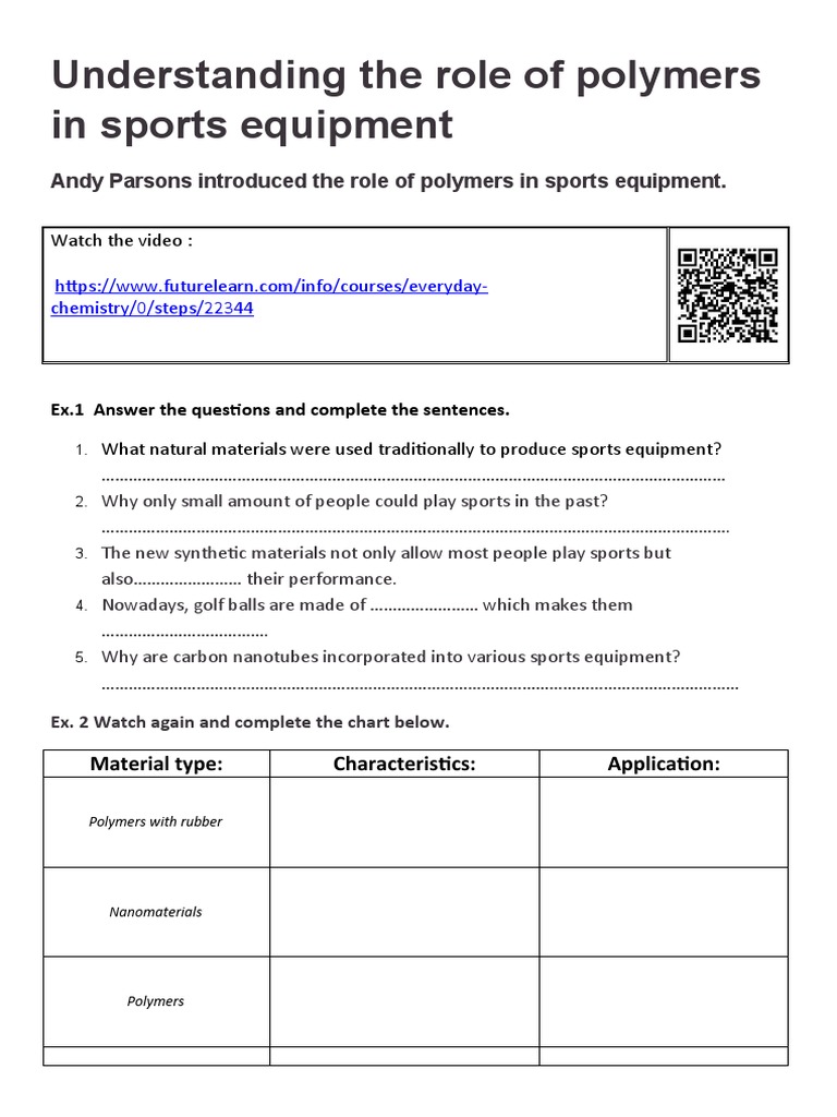 Role of Polymers in Sports equipment-VIDEO Exercise | PDF