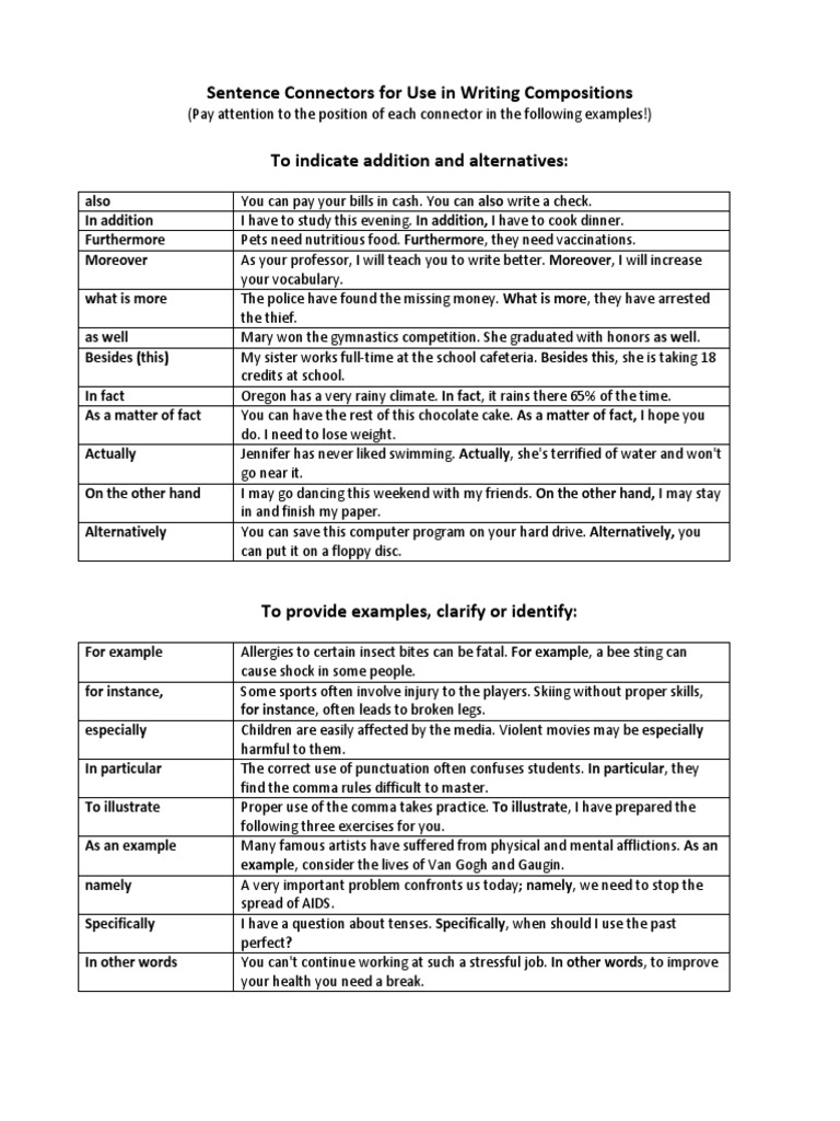Essential Sentence Connectors for Writing | PDF | Languages