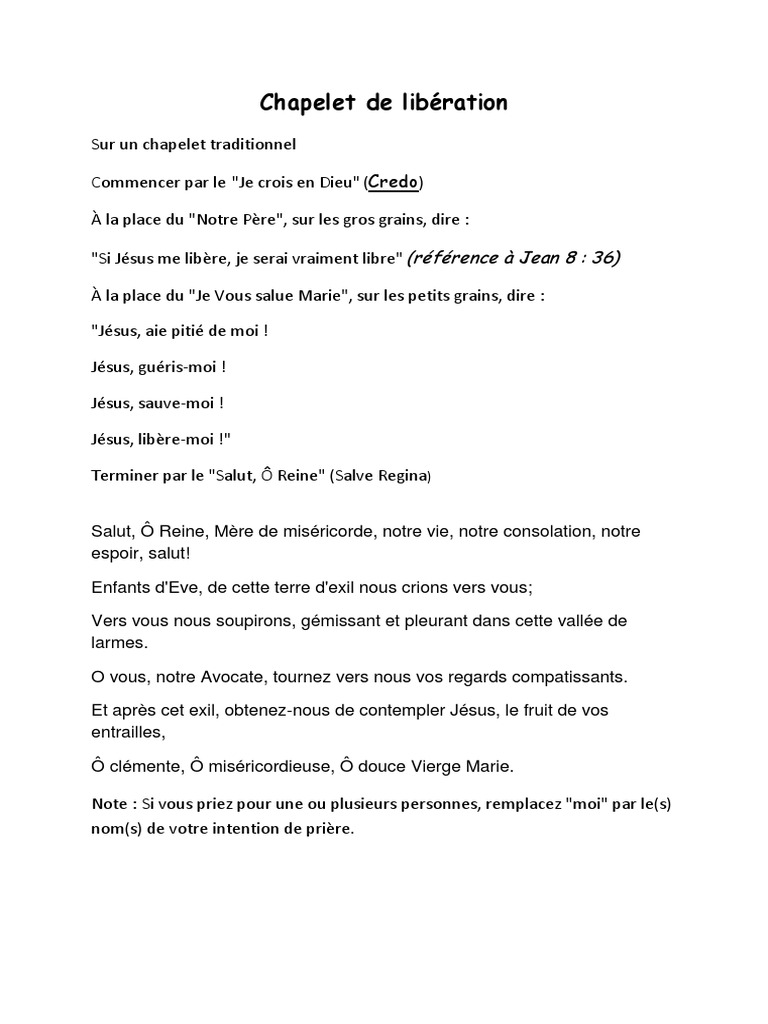Chapelet de Libération à Imprimer PDF Religion et spiritualité — free download