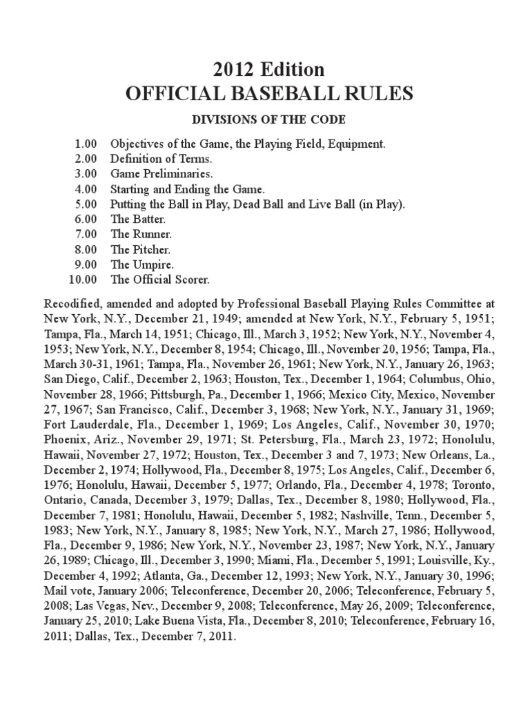 Official Baseball Rules PDF PDF Baseball Field Positions (Team