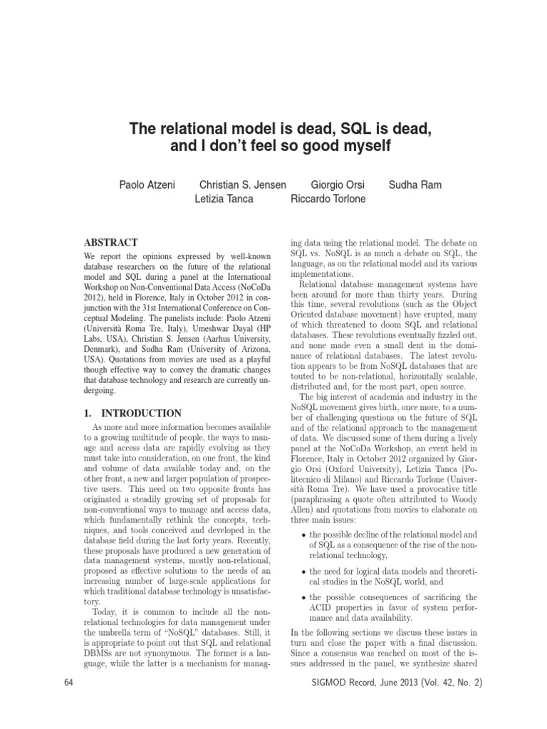 The Relational Model Is Dead SQL Is Dead | PDF | No Sql | Relational ...