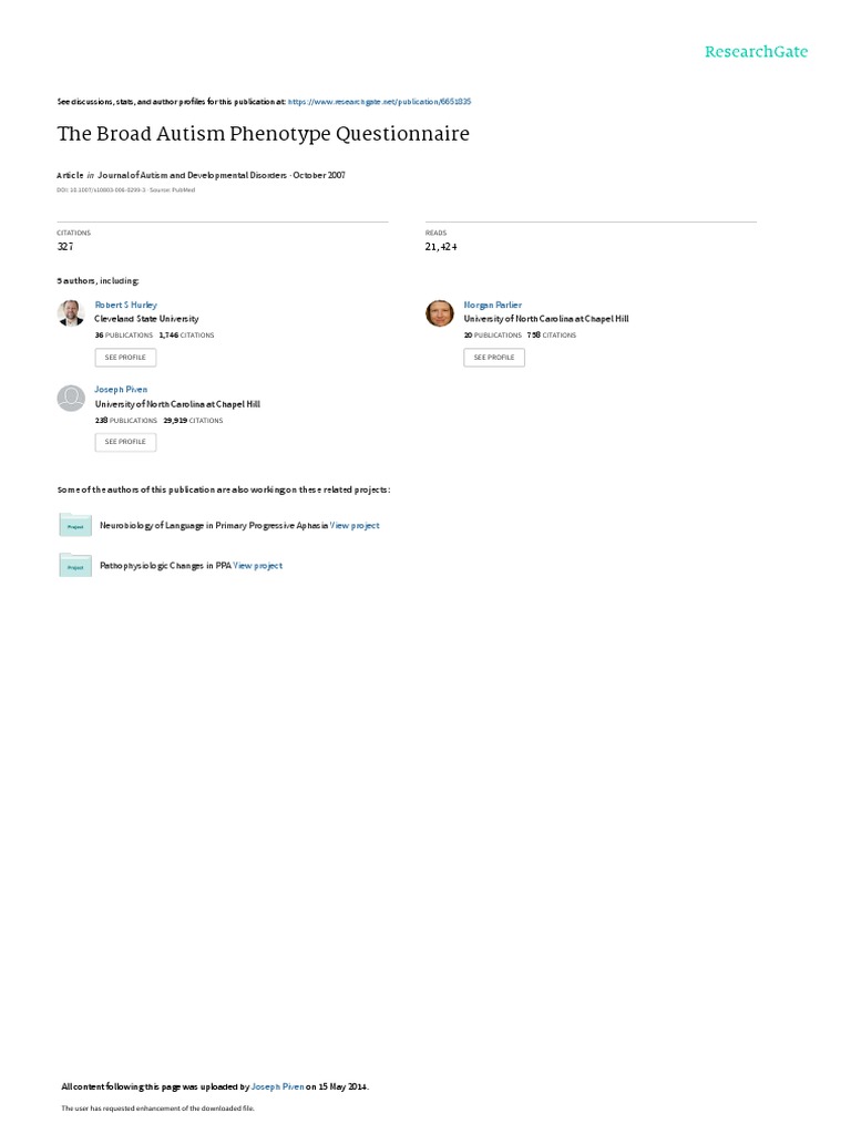 The Broad Autism Phenotype Questionnaire | PDF | Autism Spectrum | Autism