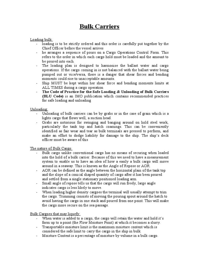 Points On Loading and Discharging Bulk Carriers and Bulk Carrier Safety ...