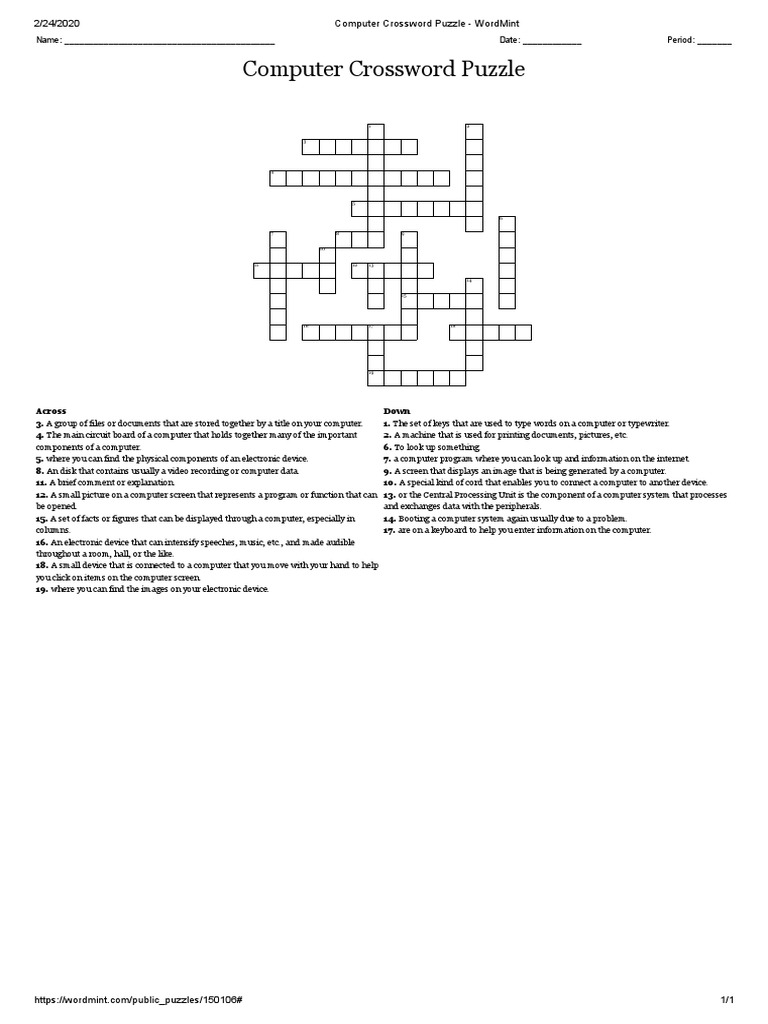 Computer Crossword Puzzle WordMint PDF Computer Keyboard