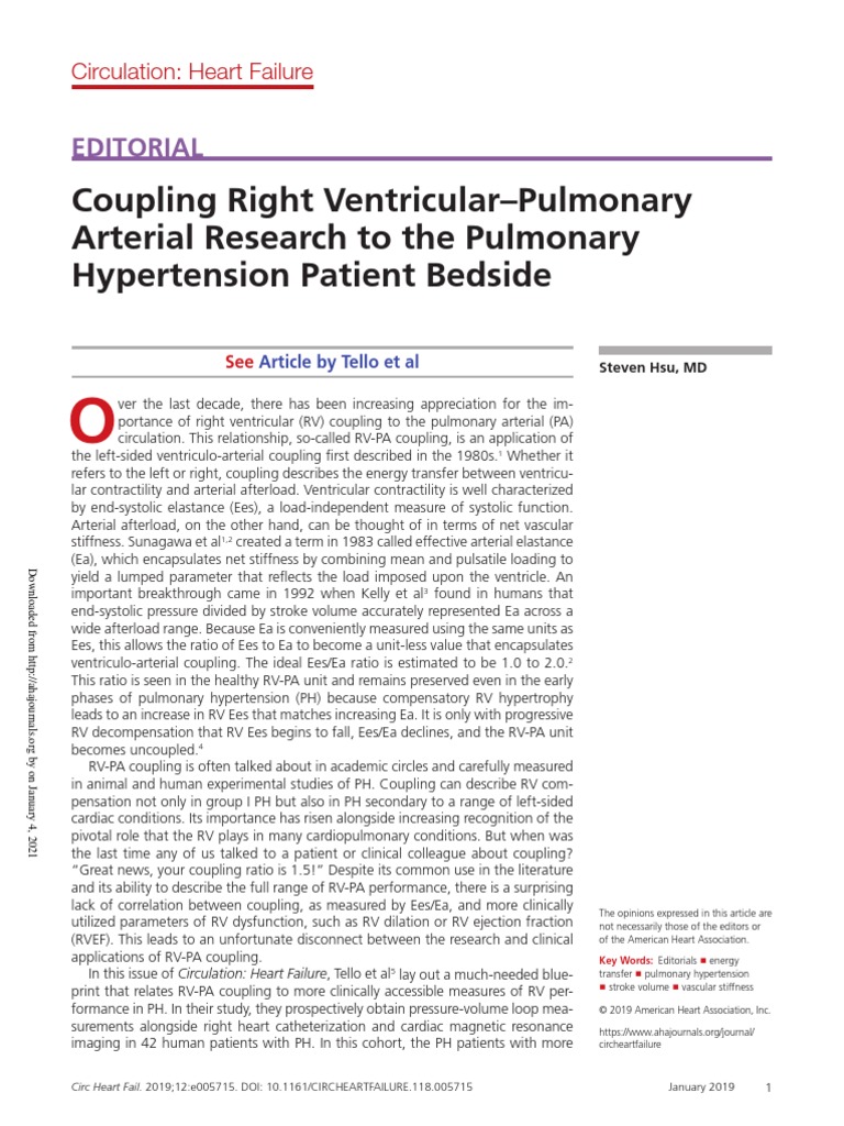 Coupling Right Ventricular-Pulmonary Arterial Research To The Pulmonary ...