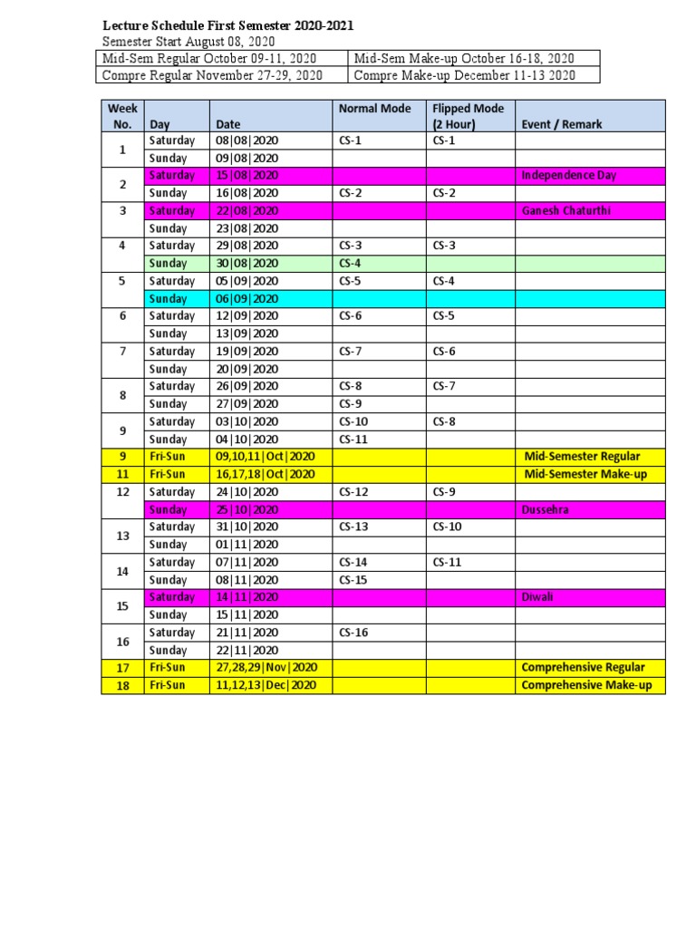 Semester Calendar First Semester 2020 2021 Start August 8 1598174423737 ...