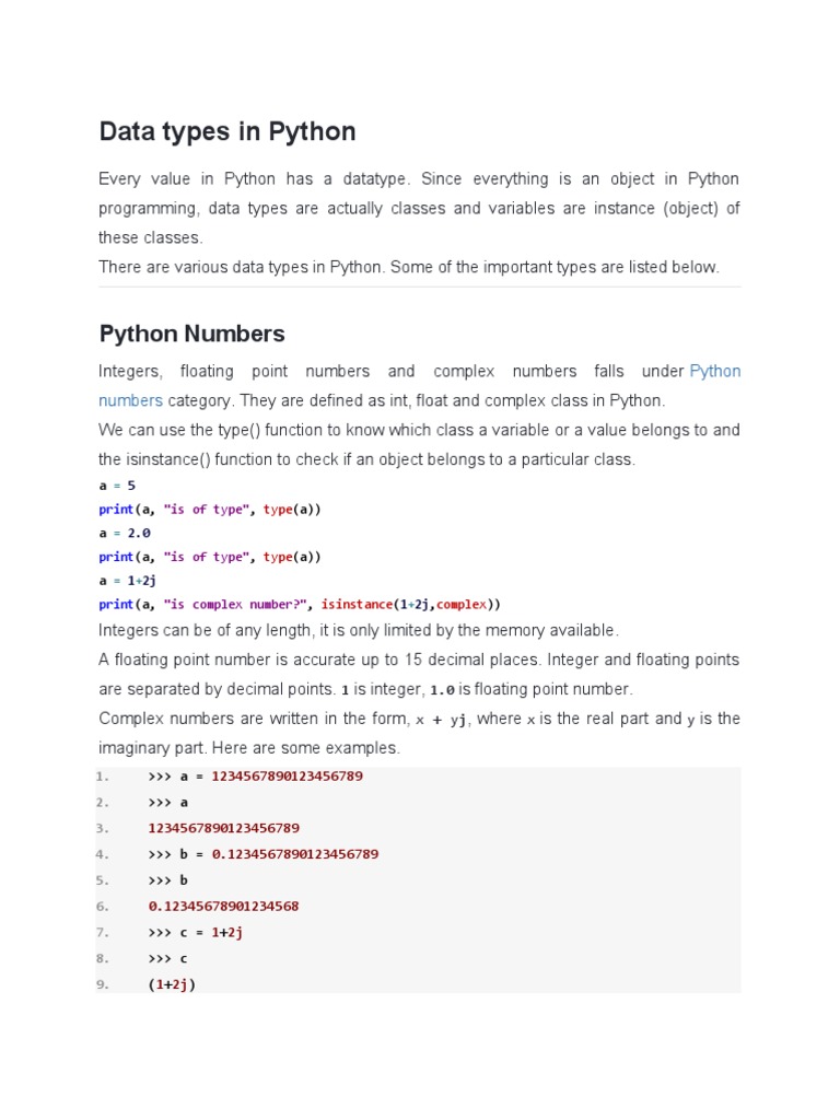 Data Types in Python | PDF | Data Type | Class (Computer Programming)