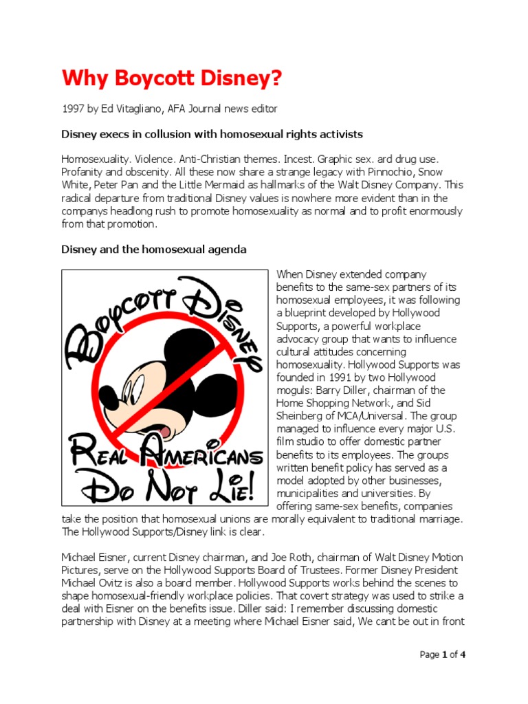 Why Boycott Disney PDF PDF The Walt Disney Company Gay