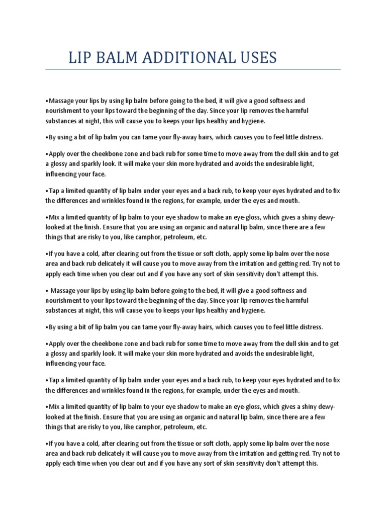 Lip Balm Additional Uses PDF Lip Skin