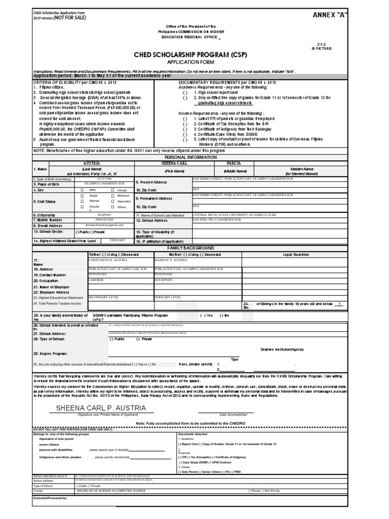 CHED Scholarship Application Form 2025 | PDF | Government | Business