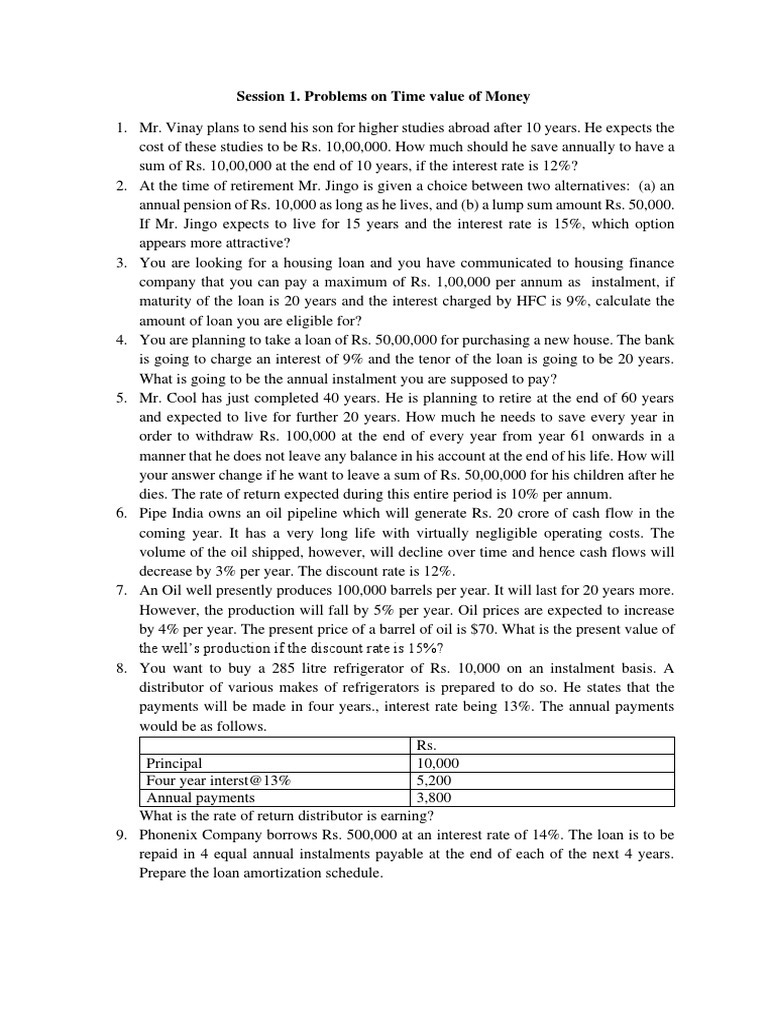 Problems Time Value of Money PDF PDF Present Value Interest