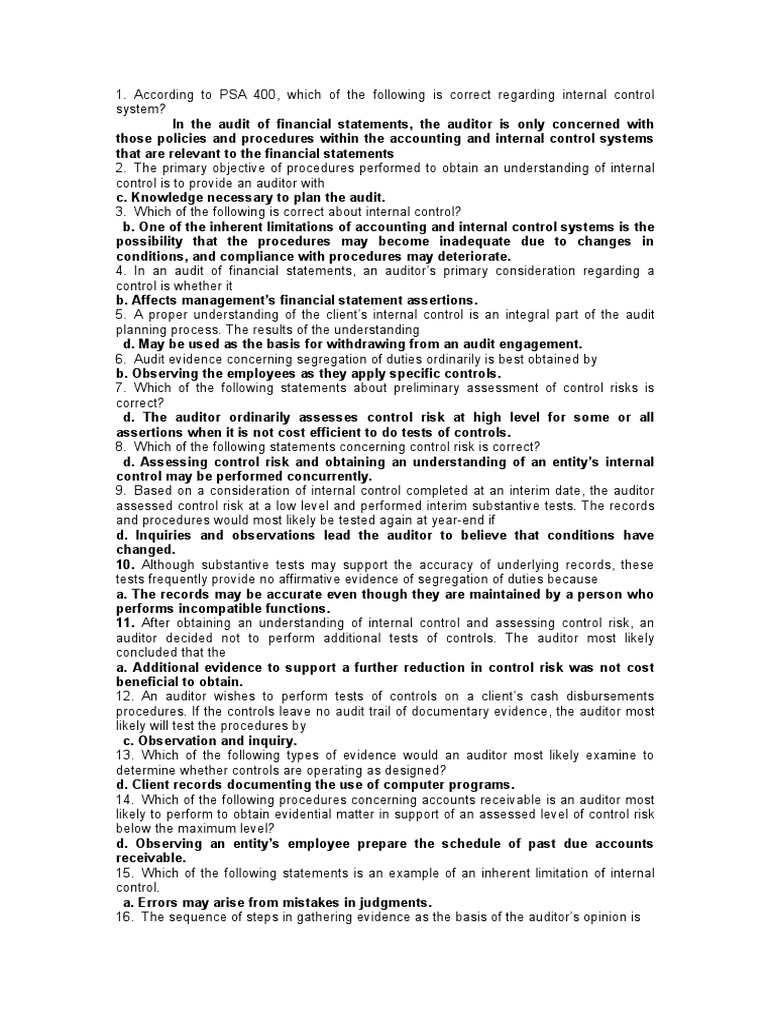 7 Auditing and Assurance Questions and Answer PDF Internal