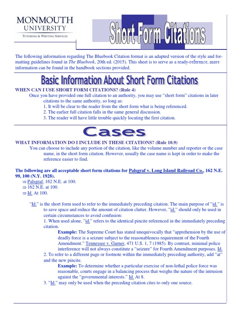 Bluebook Shortened Citations PDF | PDF | United States Code | Citation