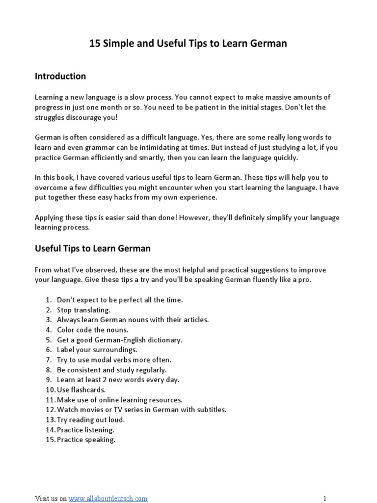 Tips On How To Learn German PDF PDF Grammatical Gender German