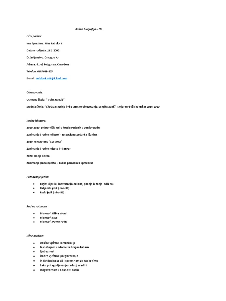 Radna Biografija | PDF
