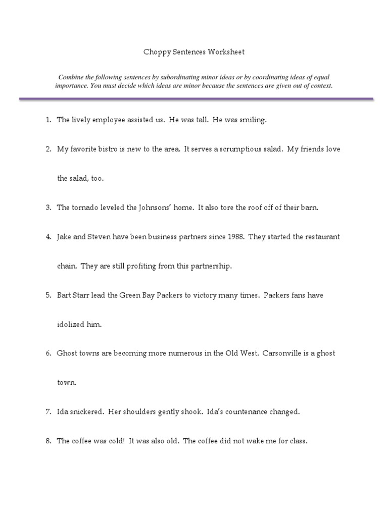 Choppy Sentences Worksheet | PDF