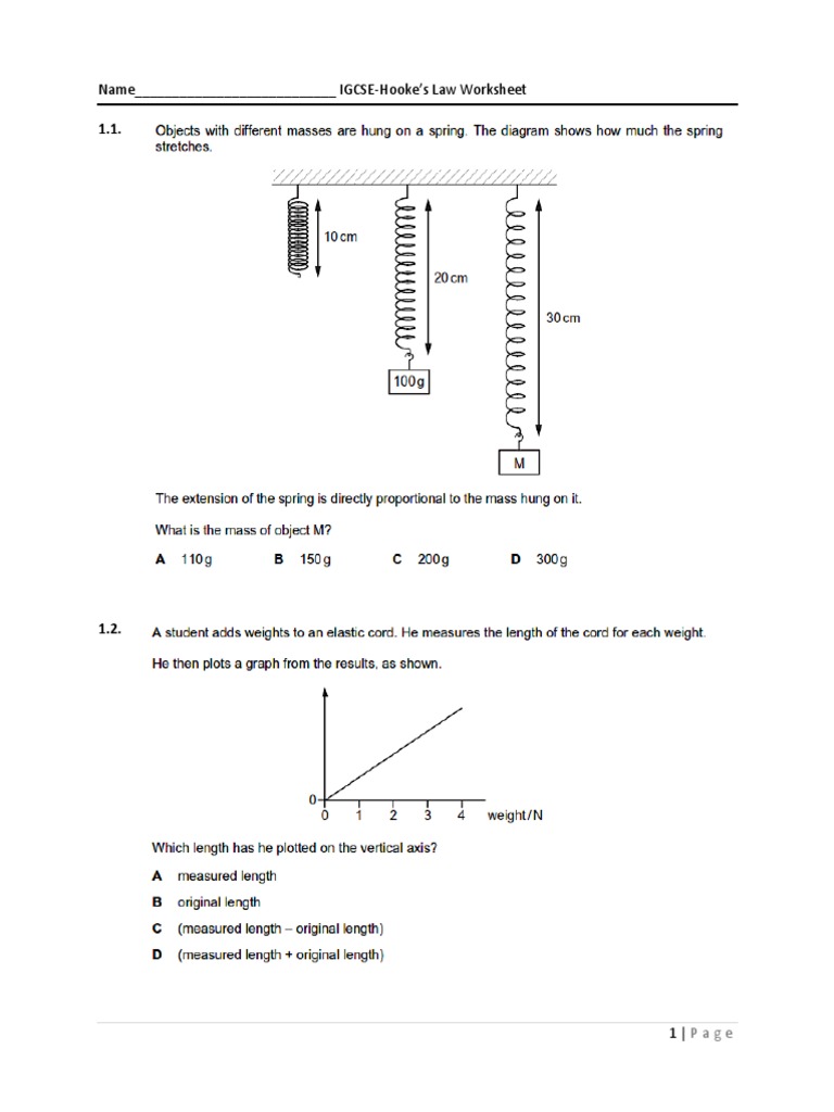 IGCSE Hooke's Law Worksheet | PDF | Science & Mathematics | Technology ...