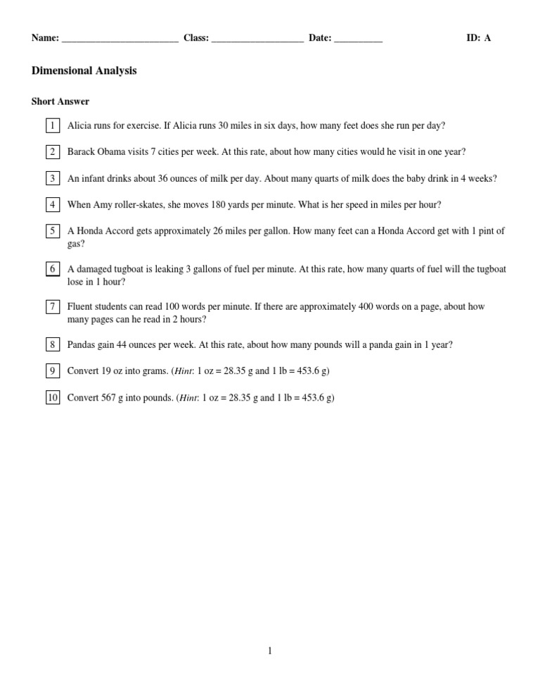 Dimensional Analysis Practice | PDF