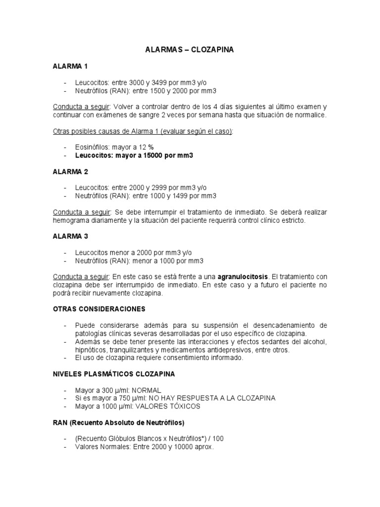 Alarmas y Control de Clozapina | PDF | Clozapina | Leucocito