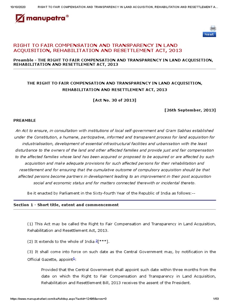 Fair Compensation Land Acquisition 2013 PDF PDF Eminent Domain