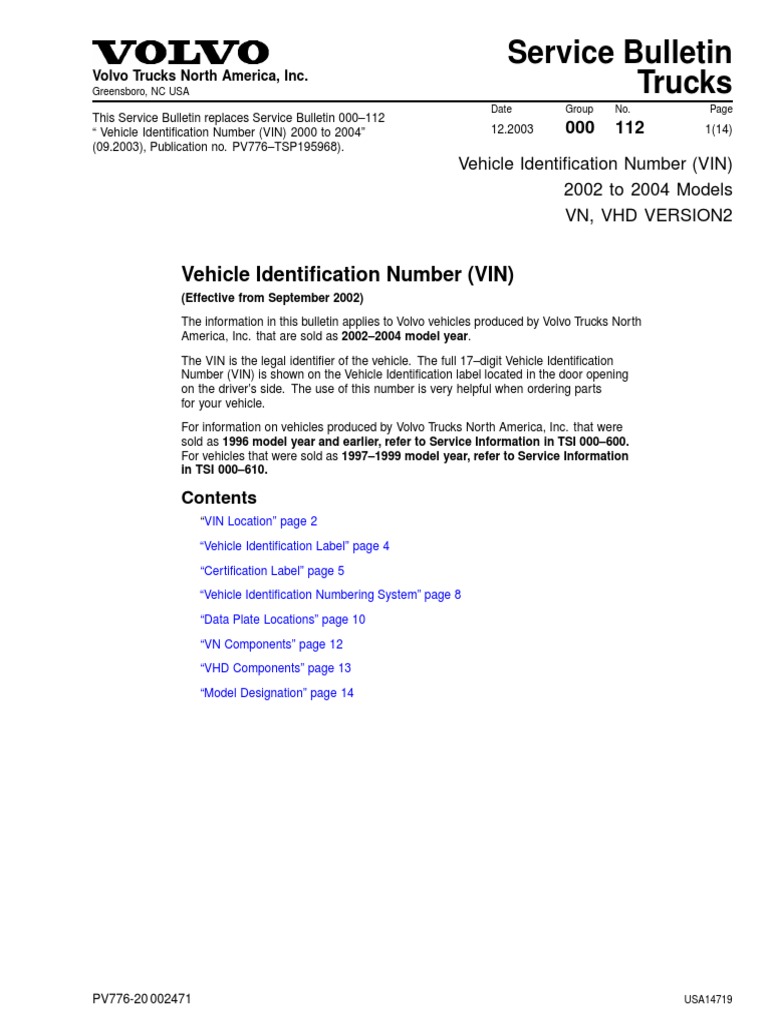 Volvo VIN Guide for 2002-2004 Models | PDF | Truck | Axle