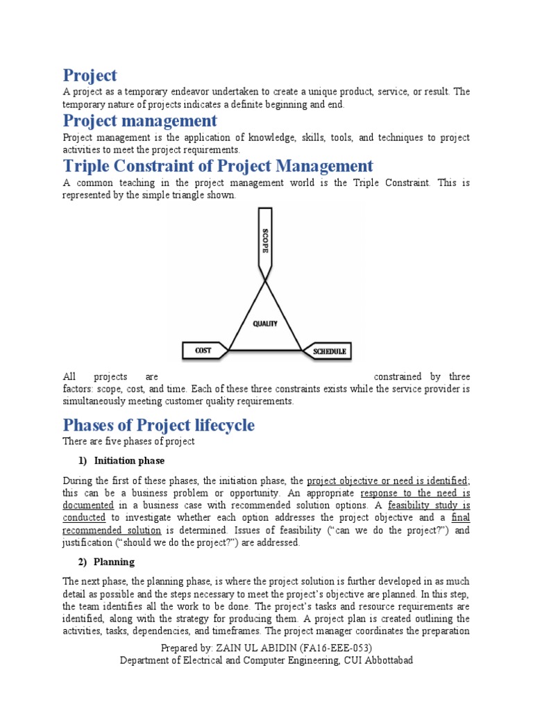Project Project Management Triple Constraint of Project Management ...