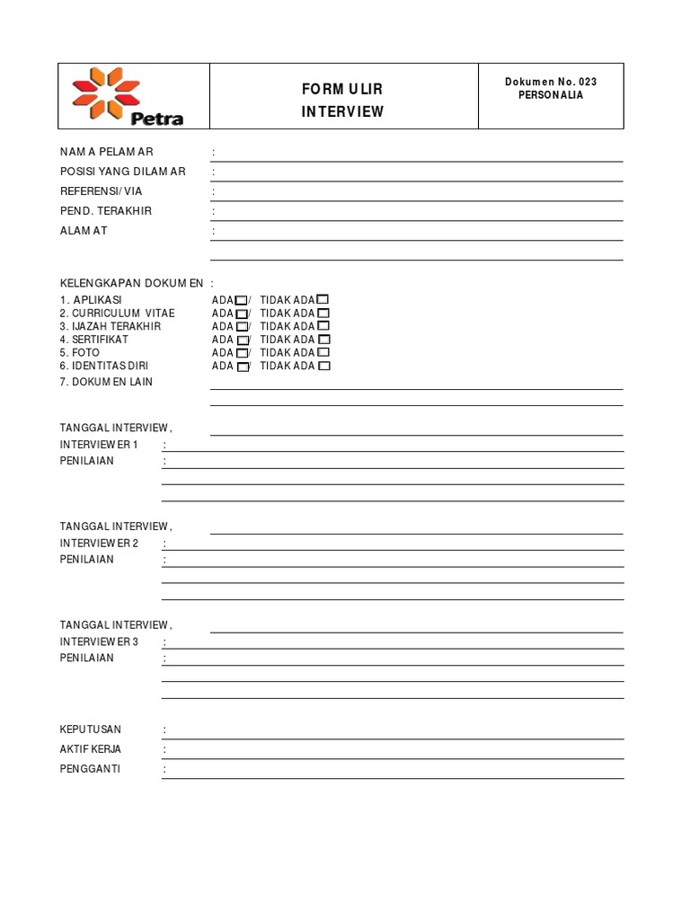Formulir Data Pelamar Kerja Lengkap | PDF