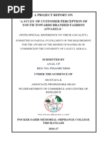 A Study of Customer Perception of Youth Towards Branded Fashion Apparels