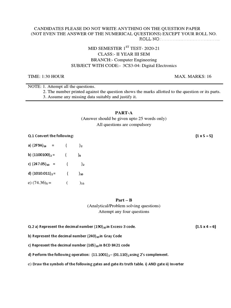 Digital Electronics Mid Semester Test | PDF | Computers | Technology ...
