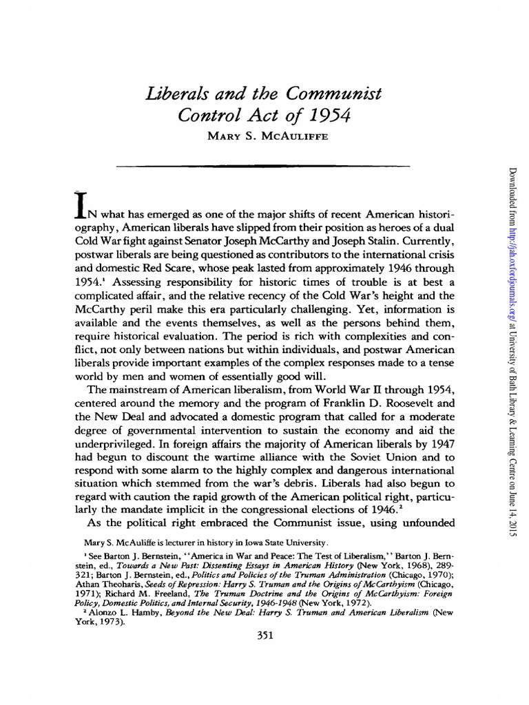 Liberals and The Communist Control Act of 1954 | PDF | Hubert Humphrey