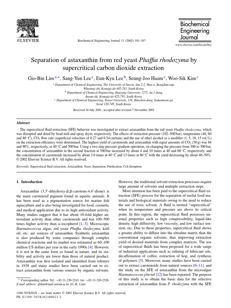 Separation of Astaxanthin From Red Yeast Phaffia Rhodozyma by ...