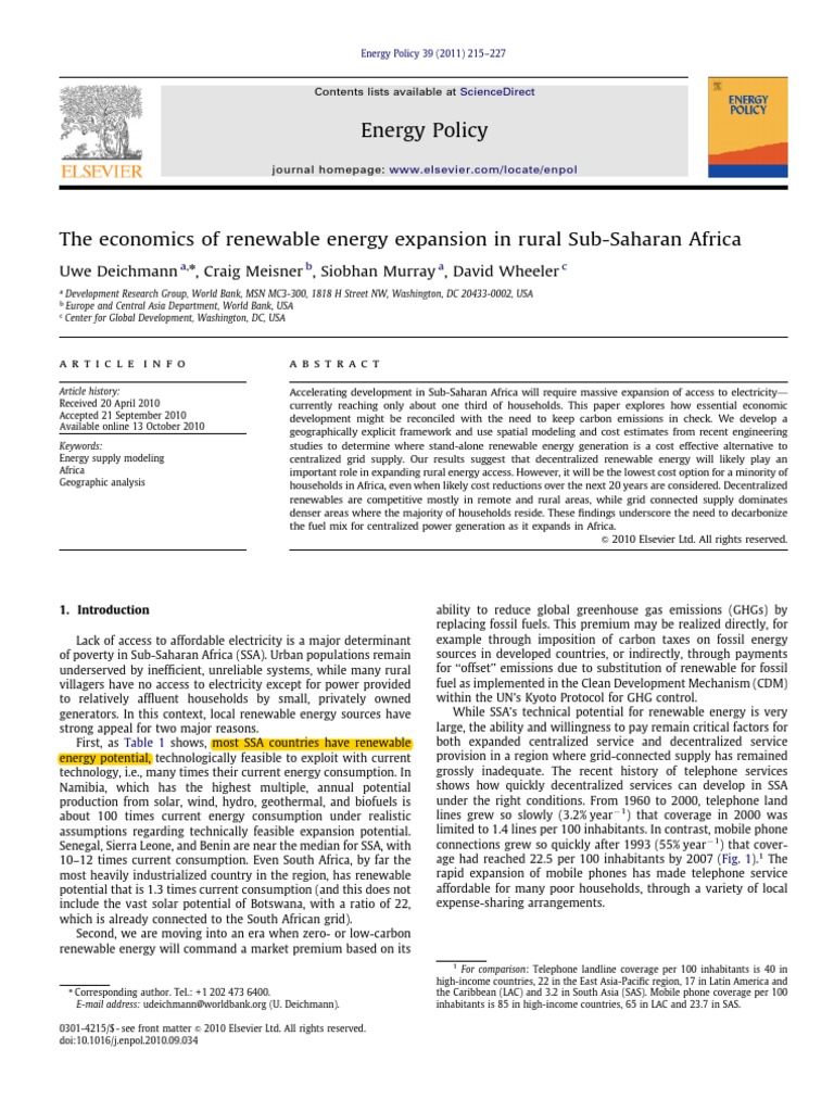 Renewable Energy in Rural Africa | PDF | Electric Power Transmission ...