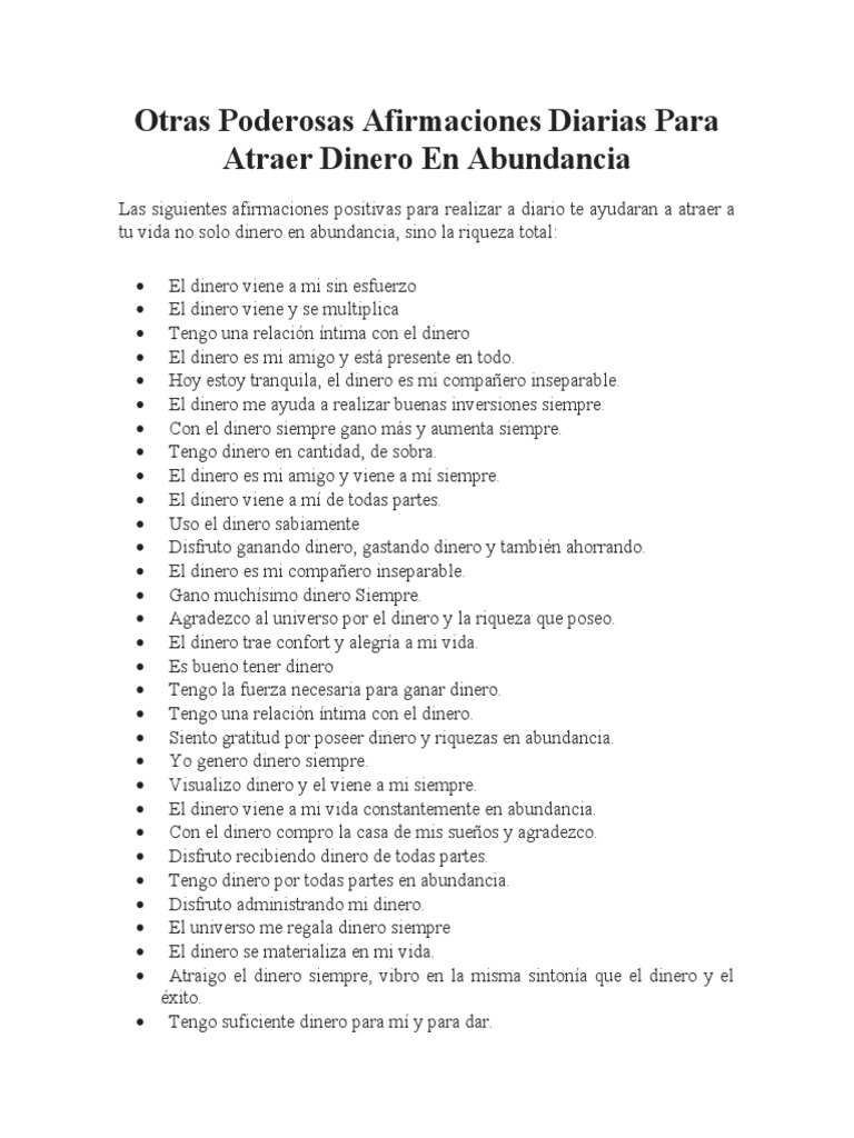 Afirmaciones Diarias para Atraer Dinero en Abundancia | PDF