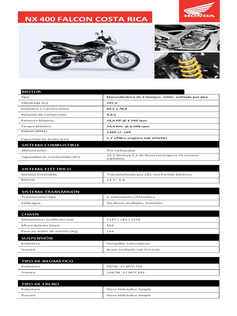 Ficha Técnica Honda Falcon 400 | PDF | Ciencia y matemáticas