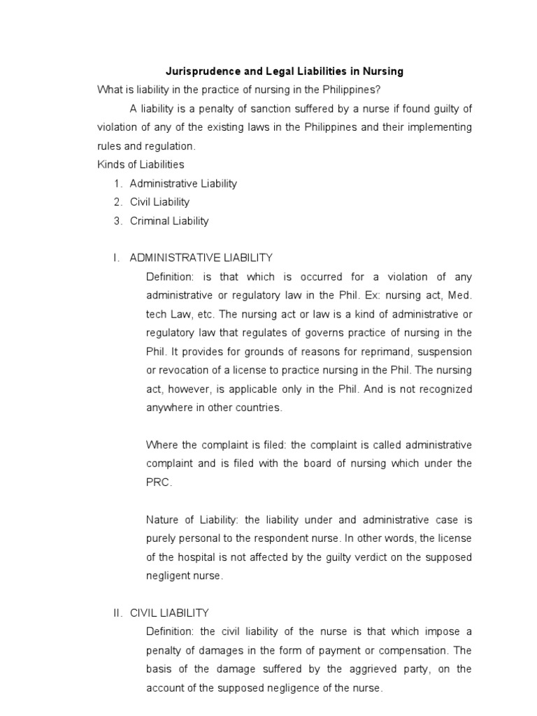 Legal Liabilities in Nursing Practice | PDF | Licensure | Nursing