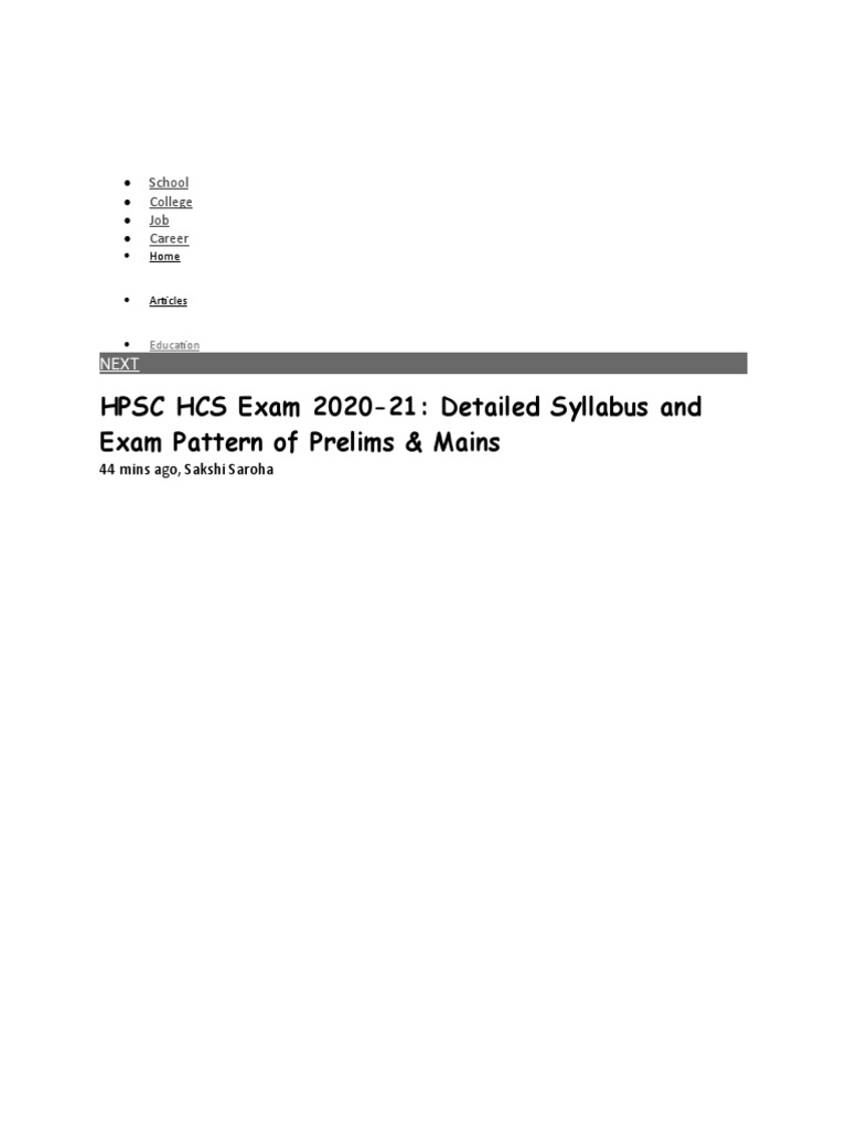 HPSC HCS Exam 2020-21: Detailed Syllabus and Exam Pattern of Prelims ...