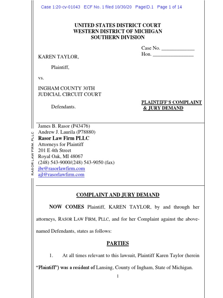 Discrimination Complaint Against Ingham Court PDF Disparate
