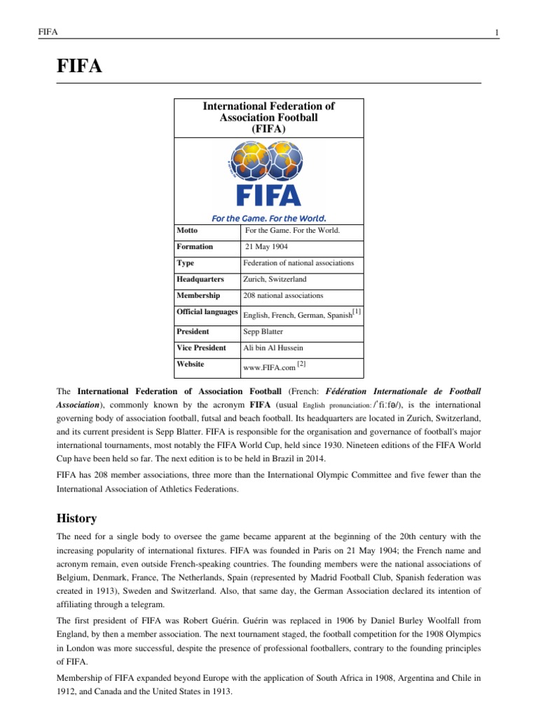 Overview of FIFA: Structure and History | PDF | Fifa | Association Football