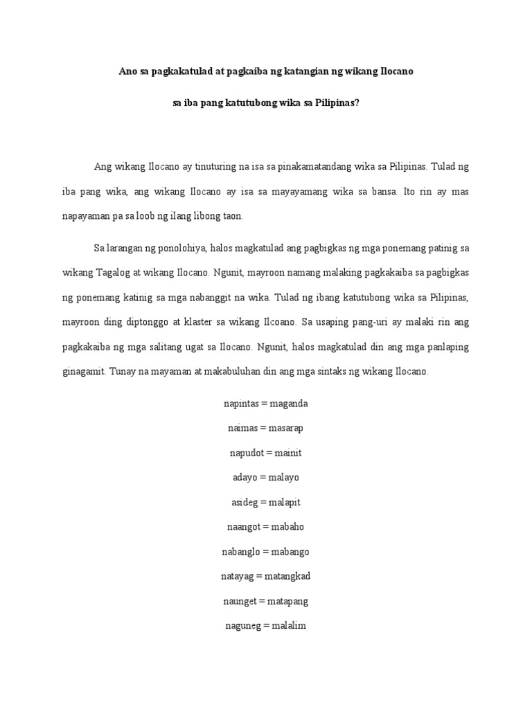 Katangian NG Wikang Ilokano | PDF