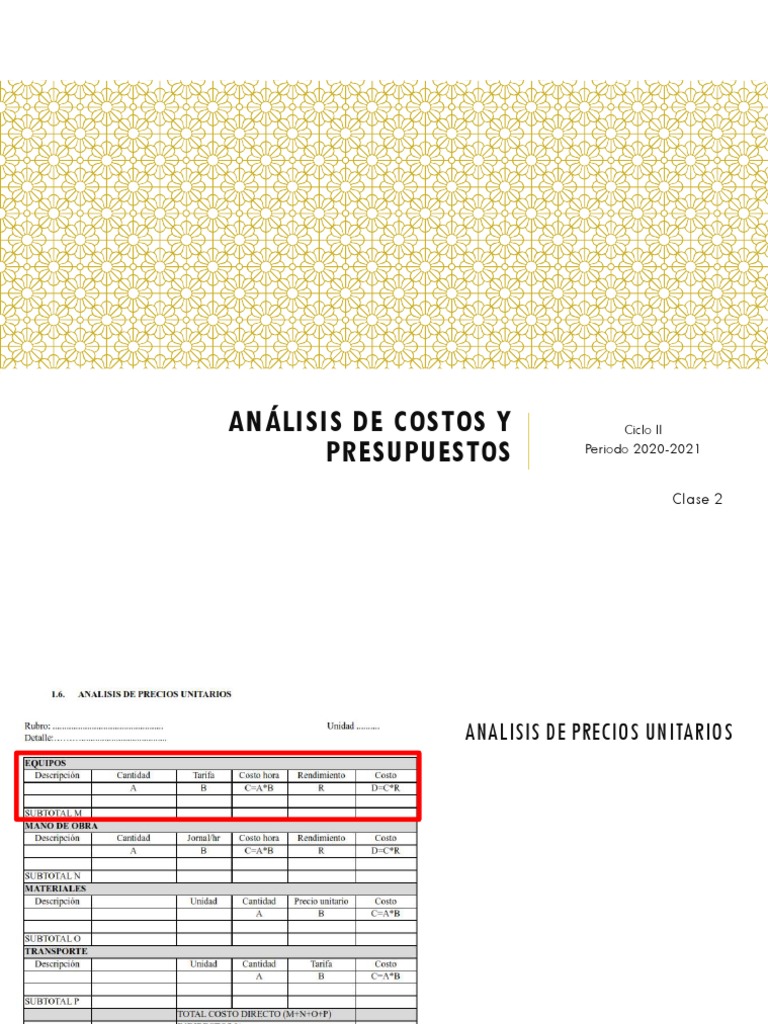 Analisis de Costos y Presupuestos - Clase 2 - Cii2021 | PDF | Costo ...