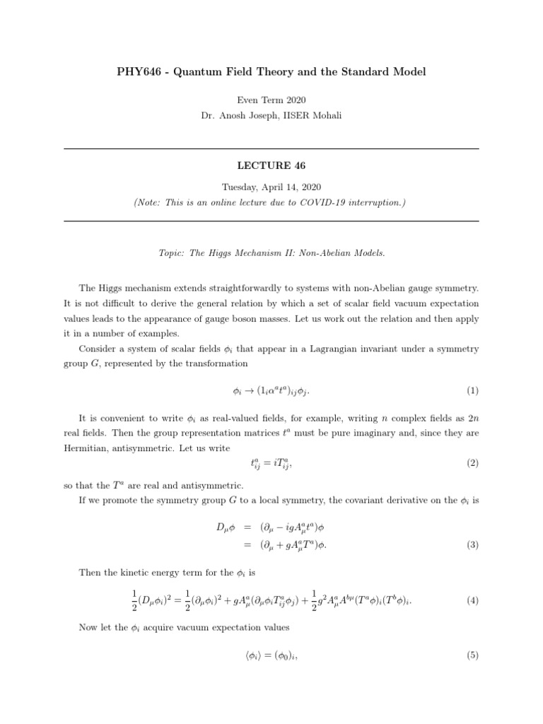PHY646 - Quantum Field Theory and The Standard Model | PDF | Gauge ...