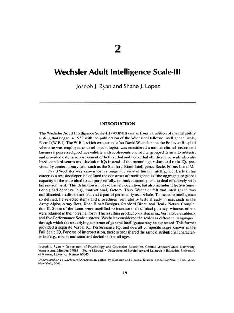 WAIS-III Overview and Structure | PDF | Wechsler Adult Intelligence ...