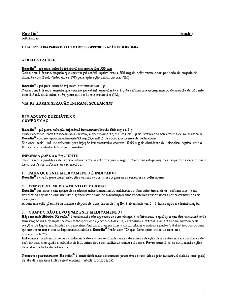Bula Rocefin IM IV Paciente | PDF | Meningite | Gravidez
