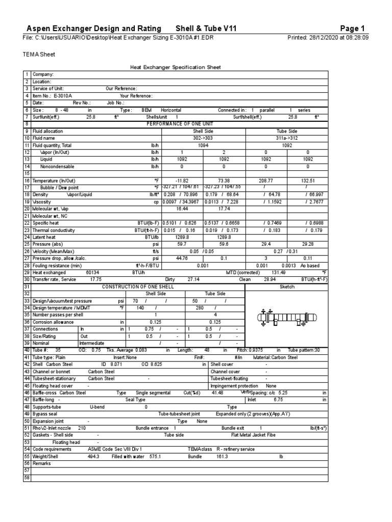 Heat Exchanger Sizing E3010A 1 PDF Heat Exchanger Pipe (Fluid