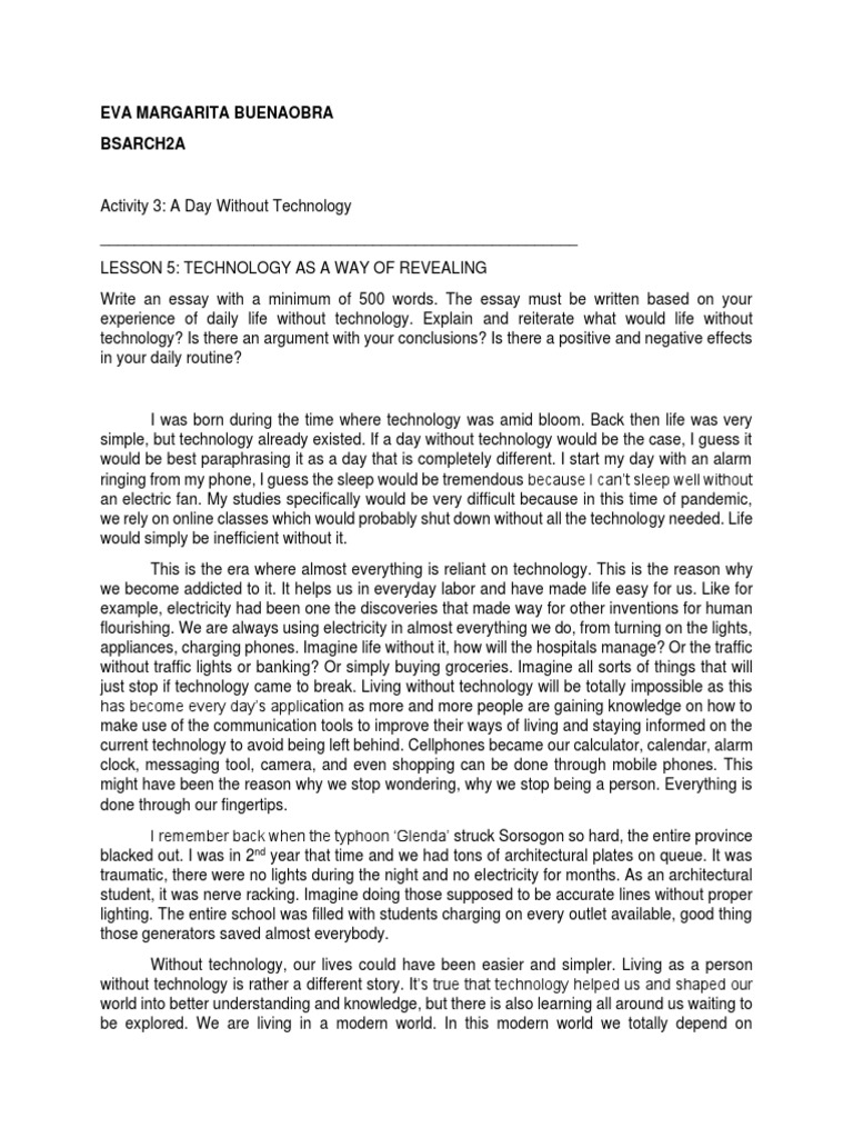 Life Without Technology: A Personal Reflection | PDF | Communication ...