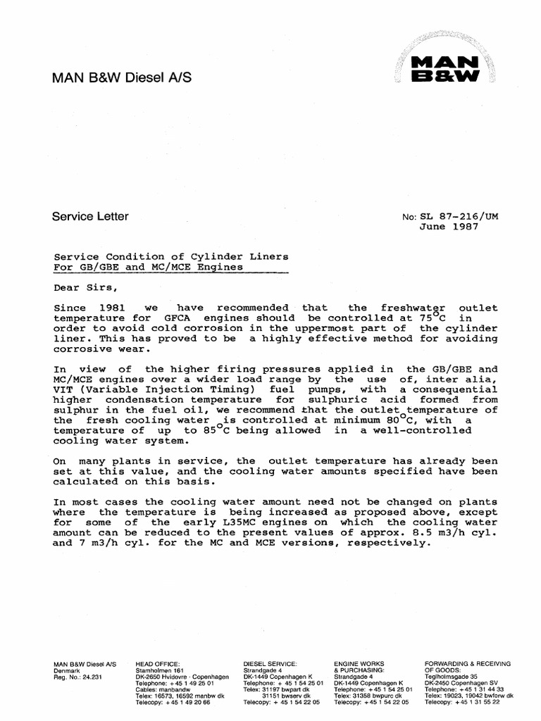 Sl1987 216 Service Condition Of Cylinder Liners Diesel Engine Water